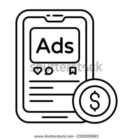 Conceptual linear design icon of mobile paid ad 