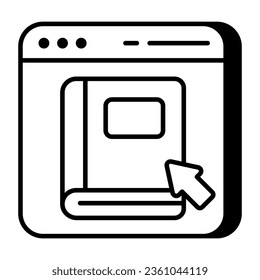 Icono de diseño lineal conceptual del libro en línea
