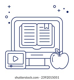 Icono de diseño lineal conceptual del libro en línea

