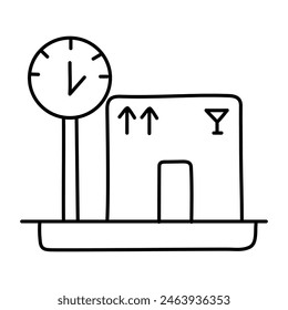 Conceptual linear design icon of parcel weighing

