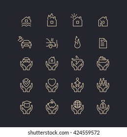 Conceptual linear icons life insurance and property. 