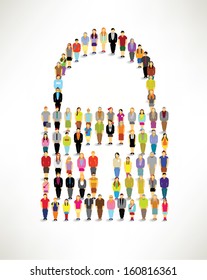 Conceptual lock symbol formed by many people vector design
