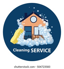 Conceptual logo for cleaning poster. Sign cleaning service on a blue background. Vector illustration.