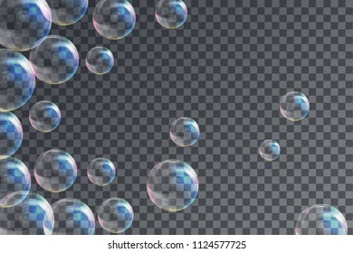 Conceptual logo for cleaning poster. Transparent background with soap bubbles. Spring cleaning service concept. Tools for cleanliness and disinfection. Vector illustration.