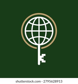 Conceptual logo merging a world globe with a key, symbolizing global access, international security, or world travel solutions.