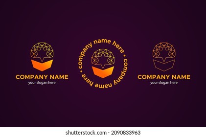 conjunto de logotipos conceptuales. cara con libro y conexiones en la cabeza. logotipo circular. logotipo de esquema. con el lema. gradiente naranja y amarillo