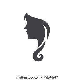  Conceptual logo silhouette of a woman with hair. Template design for beauty salon. Vector illustration