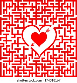 Conceptual of love maze. Valentines day card.  Vector Illustration