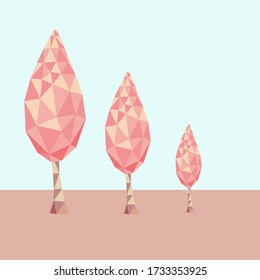 Conceptual Low polygon geometric trees. Abstract vector Illustration, Background design, game environment