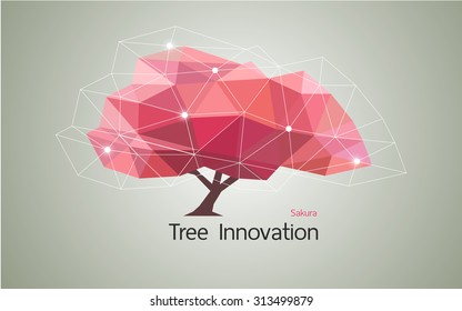 Árboles geométricos de polígonos bajos conceptuales. vector abstracto Ilustración, diseño de fondo, sakura rosa