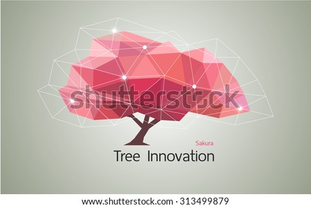 Conceptual Low polygon geometric trees. Abstract vector Illustration, Background design, pink sakura