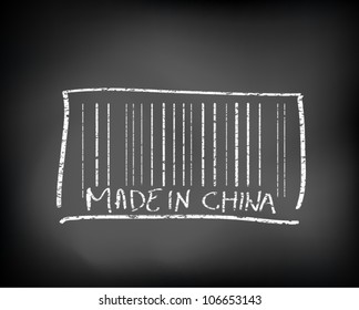 Conceptual Made in China barcode design drawn on black chalkboard