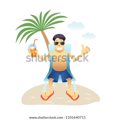 Conceptual man banner on beach isolated flat design.
