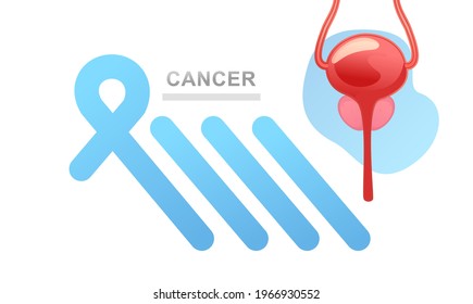 Conceptual Medical Banner Landing Page, Prostate, Disease, Cancer Hope And Support Ribbon On White Background