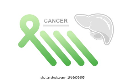 conceptual medical banner landing page, liver disease, cancer hope and support ribbon nephritic on white background