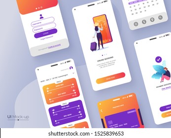 Conceptual mobile phone screen mock-up for application interface presentation. User interface design template. UI, UX, GUI concept isolated on grey background. Vector eps 10.