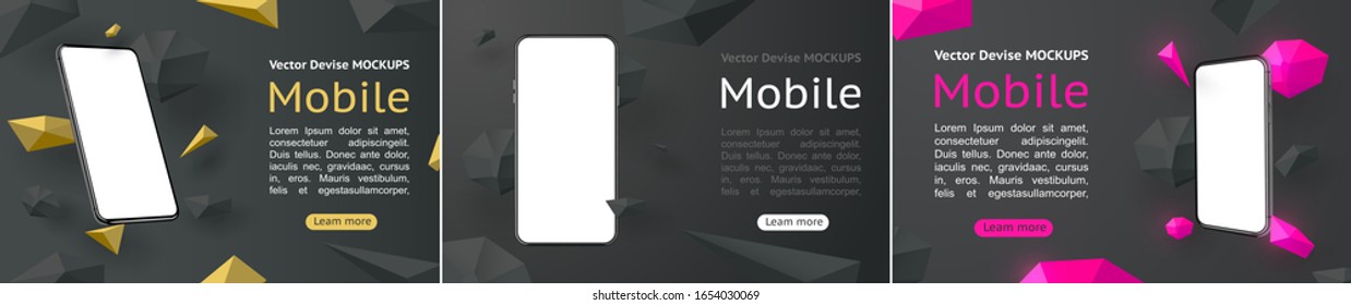 A conceptual mobile phone. for the user interface. 3d abstract black, gold and teal colored geometric shapes. Vector template for posters, banners, Minimalist Black.