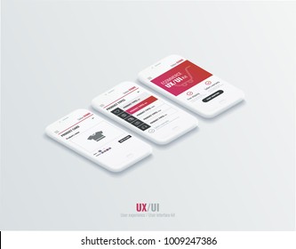A conceptual mobile phones with a mobile app pagese. User experience, user interface in e-commerce. Website wireframe for mobile apps.