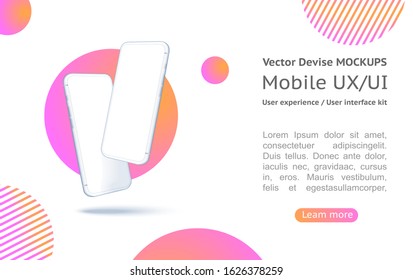 Conceptual mobile phones for user interface, Smartphone Mockup for Presentations or Responsive UX UI Design. Vector illustration
