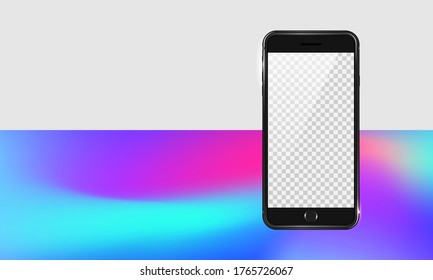 Conceptual Mockup with transparent screen smartphone. Vector illustration. Contents mesh and transparent objects