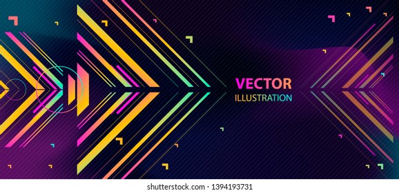 Conceptual modern style geometric abstract background wave design colorful arrows banner electronic music fest gradient textured
