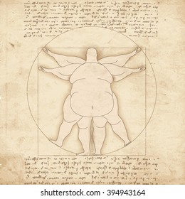 Conceptual modern Vetruvian man basis of artwork by Leonardo da Vinci. Vector EPS10