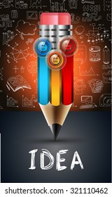 Conceptual PENCIL infographic backgroud with 3 options button and complete doodle hand drawn sketched backgrounds. Ideal to display new concepts, business proposals.