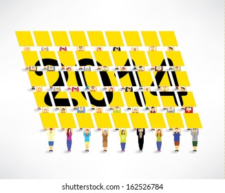 Conceptual people with 2014 message board vector design
