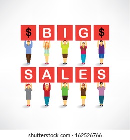 Conceptual people with big sales message board vector design