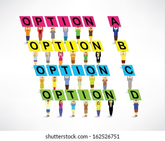 Conceptual people with different option board vector design