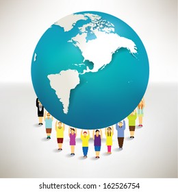 Conceptual people with globe icon vector design