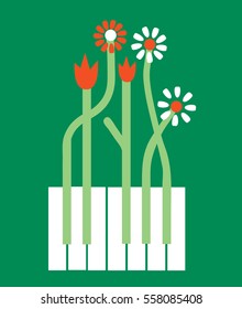 Conceptual piano background with flowers - vector graphic illustration