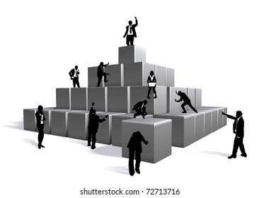 Conceptual piece. Business people building with blocks