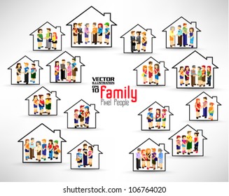 conceptual pixel people family vector design