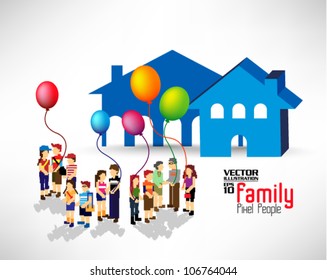 conceptual pixel people family vector design