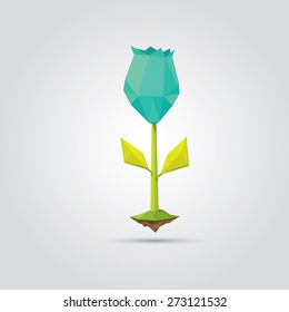 Conceptual polygonal azure spring flower. Abstract vector Illustration, low poly style. Stylized design element. Background design for banner, poster, flyer, cover, brochure. Logo design.