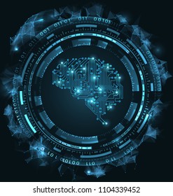 Conceptual Polygonal Brain with HUD elements. Futuristic user interface.