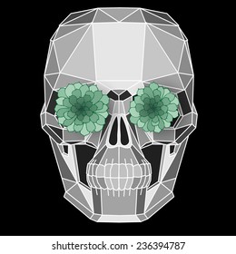 Conceptual polygonal human skull with succulent wreath. Abstract vector illustration. Hipster style.