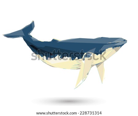 Conceptual polygonal Humpback Whale. Abstract vector Illustration, low poly style. Stylized design element. Background design for poster, flyer, cover, brochure. Logo design.
