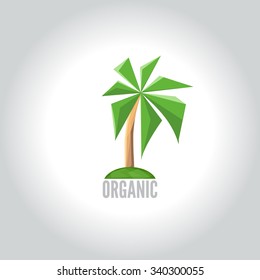 Conceptual polygonal palm logo. Abstract vector Illustration in low polygon style. Template for banner, poster, print, cover.  Ecology Design.
