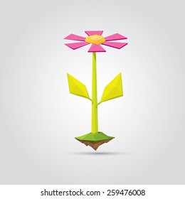 Conceptual polygonal pink spring flower. Abstract vector Illustration, low poly style. Stylized design element. Background design for banner, poster, flyer, cover, brochure. Logo design.