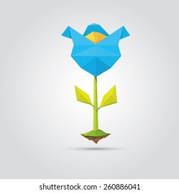 Conceptual polygonal pink spring flower. Abstract vector Illustration, low poly style. Stylized design element. Background design for banner, poster, flyer, cover, brochure. Logo design.