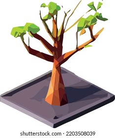 Árbol poligonal conceptual. Resumen vectorial Ilustración, bajo estilo de poli. juegos 