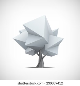 Conceptual polygonal tree. Abstract vector Illustration, 3d low poly style. Stylized design element. Background design for poster, flyer, cover, brochure. Logo design.