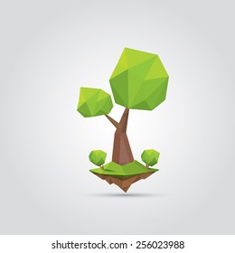 Conceptual polygonal tree. Abstract vector Illustration, low poly style. Stylized design element. Background design for banner, poster, flyer, cover, brochure. Logo design.