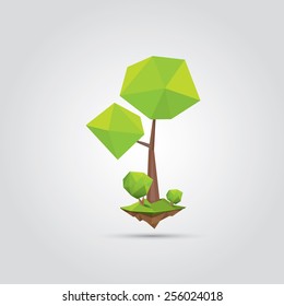 Conceptual polygonal tree. Abstract vector Illustration, low poly style. Stylized design element. Background design for banner, poster, flyer, cover, brochure. Logo design.