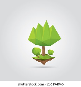 Conceptual polygonal tree. Abstract vector Illustration, low poly style. Stylized design element. Background design for banner, poster, flyer, cover, brochure. Logo design.