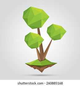 Conceptual polygonal tree. Abstract vector Illustration, low poly style. Stylized design element. Background design for banner, poster, flyer, cover, brochure. Logo design.