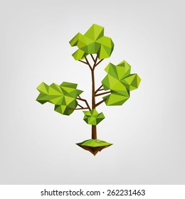 Conceptual polygonal tree. Abstract vector Illustration, low poly style. Logo design.