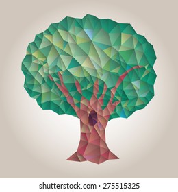 Conceptual polygonal tree. Abstract vector Illustration, low poly style. Stylized design element. 